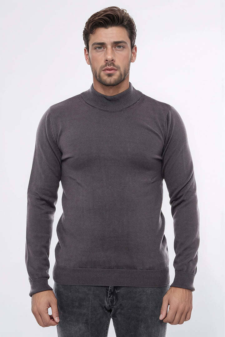 Half Turtleneck Brown Knitwear Sweater - Wessi