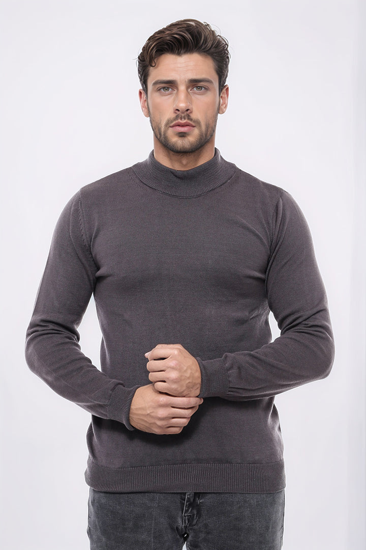 Half Turtleneck Brown Knitwear Sweater - Wessi
