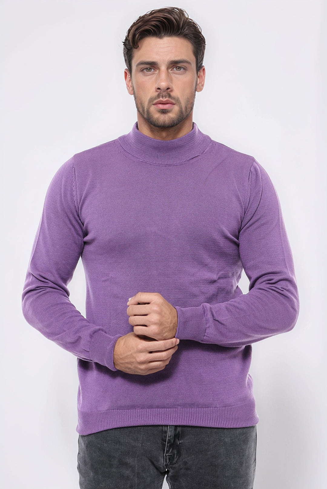 Half Turtleneck Purple Knitwear Sweater - Wessi