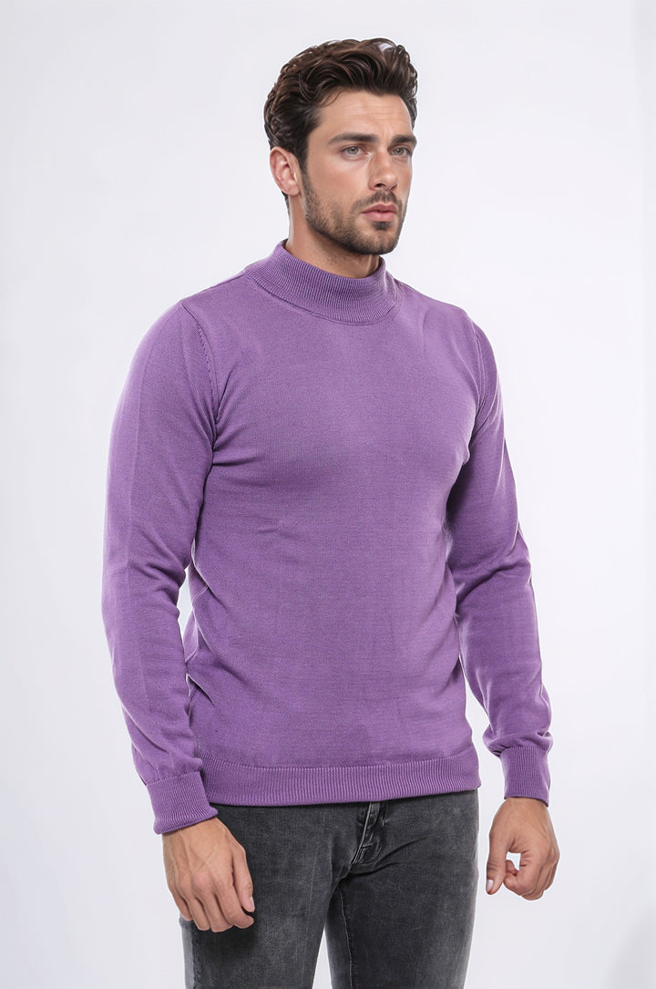 Half Turtleneck Purple Knitwear Sweater - Wessi