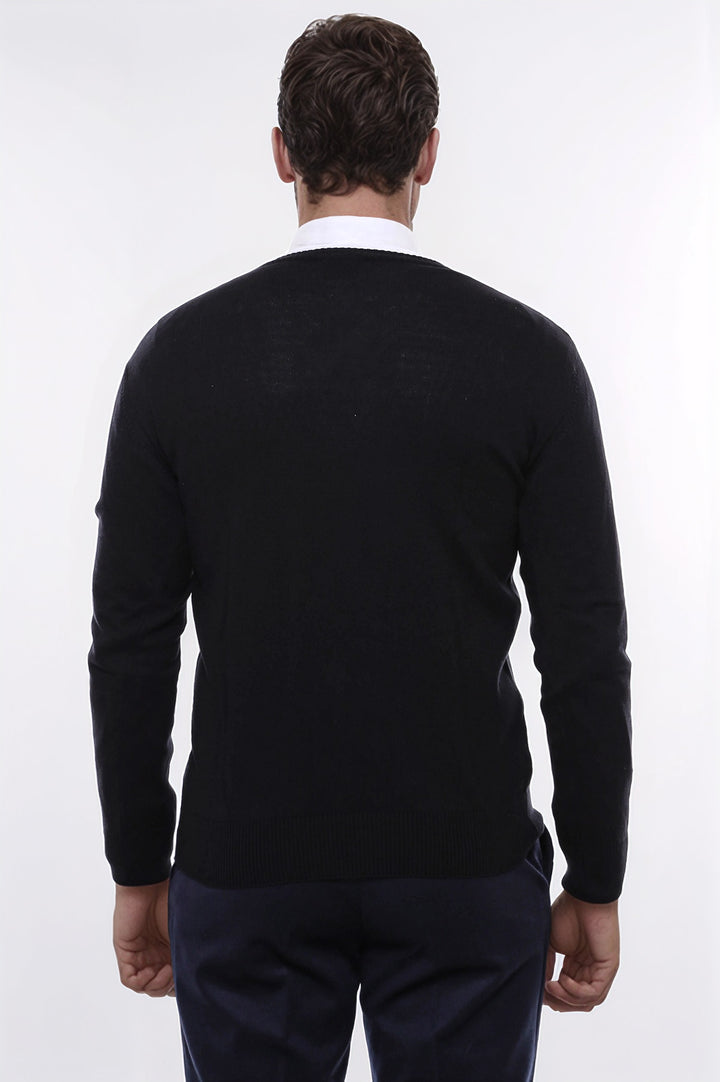 V Neck Black Men's Sweater- Wessi