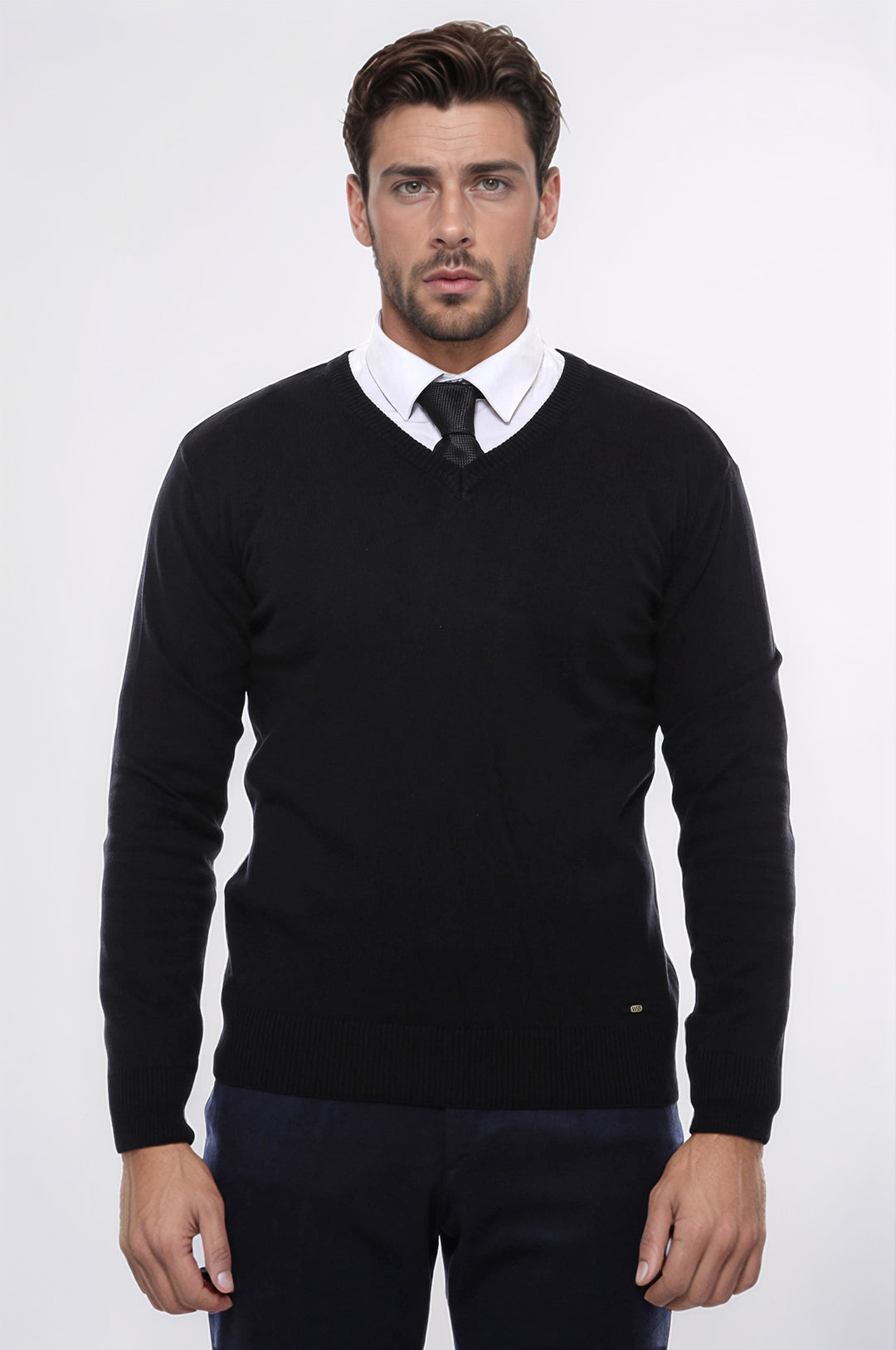 V Neck Black Men's Sweater- Wessi
