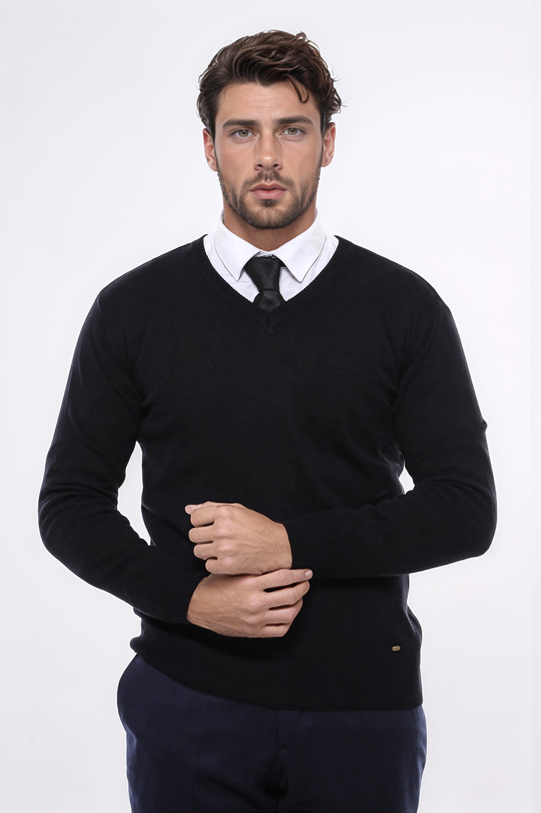V Neck Black Men's Sweater- Wessi
