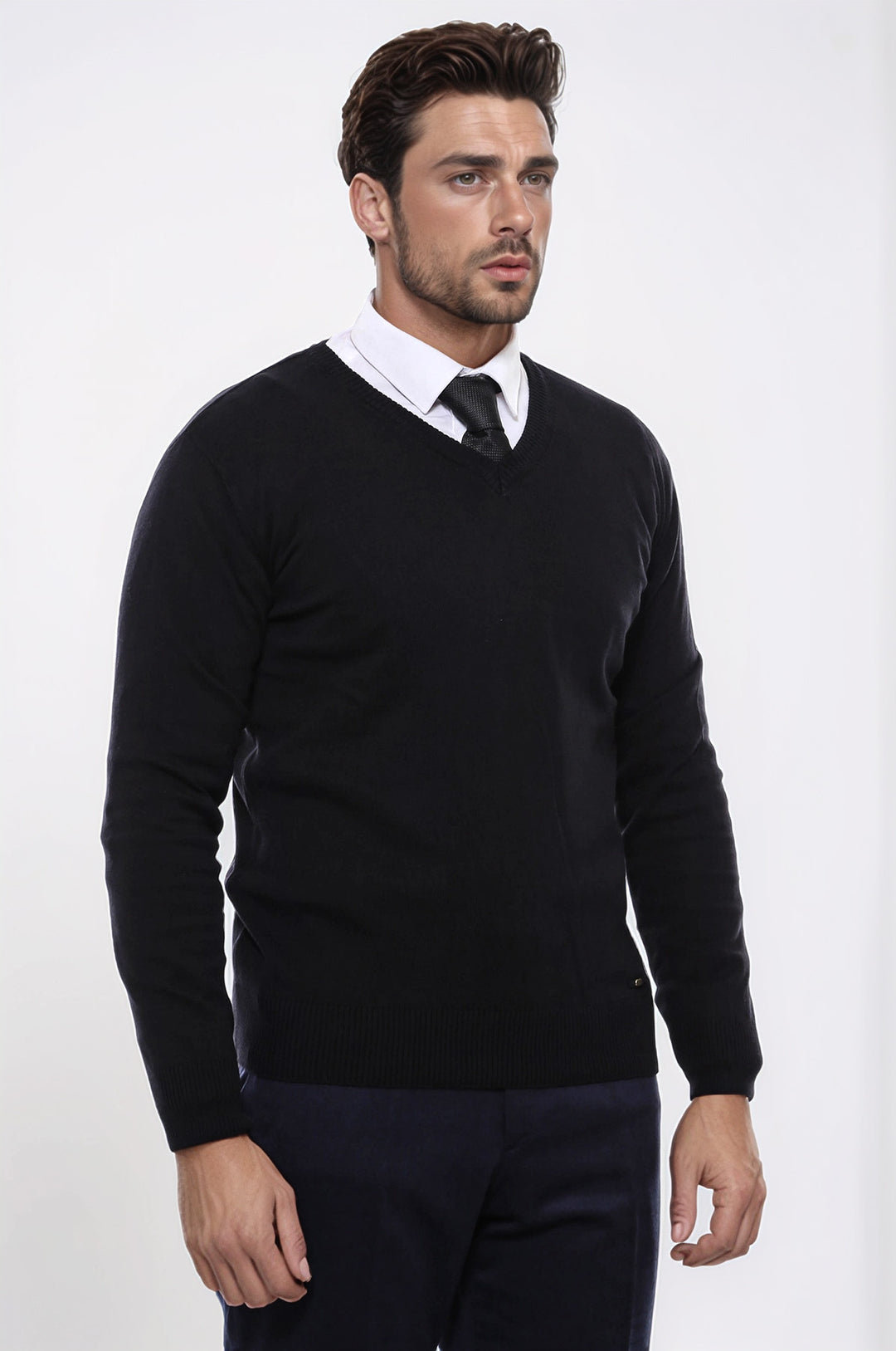 V Neck Black Men's Sweater- Wessi