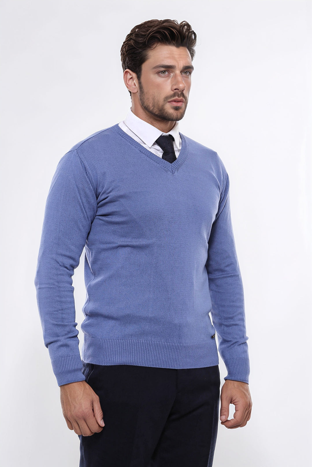 V Neck Blue Men's Knitwear - Wessi