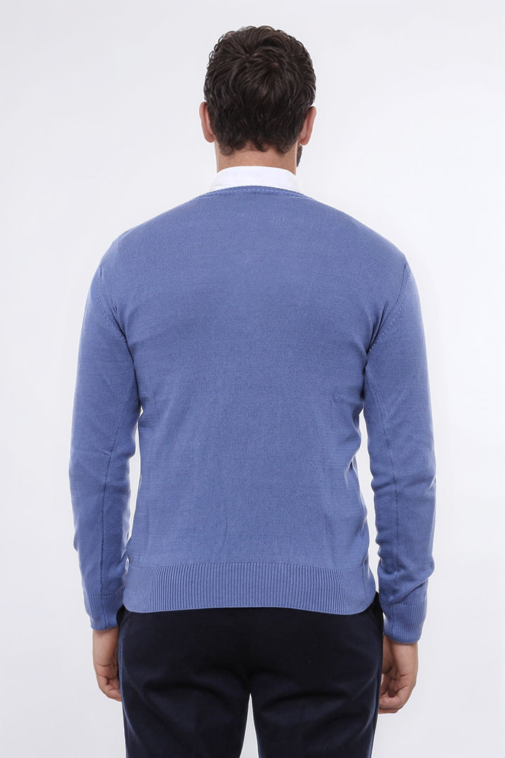 V Neck Blue Men's Knitwear - Wessi