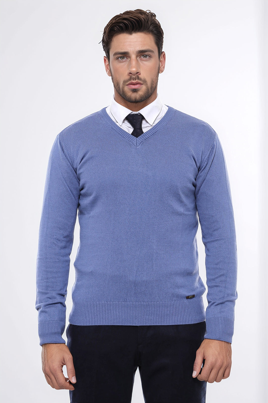 V Neck Blue Men's Knitwear - Wessi