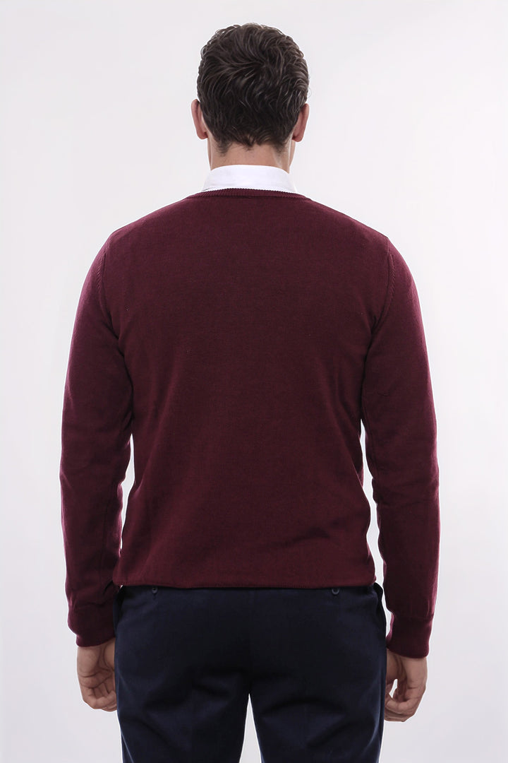 V Neck Burgundy Men's Knitwear - Wessi