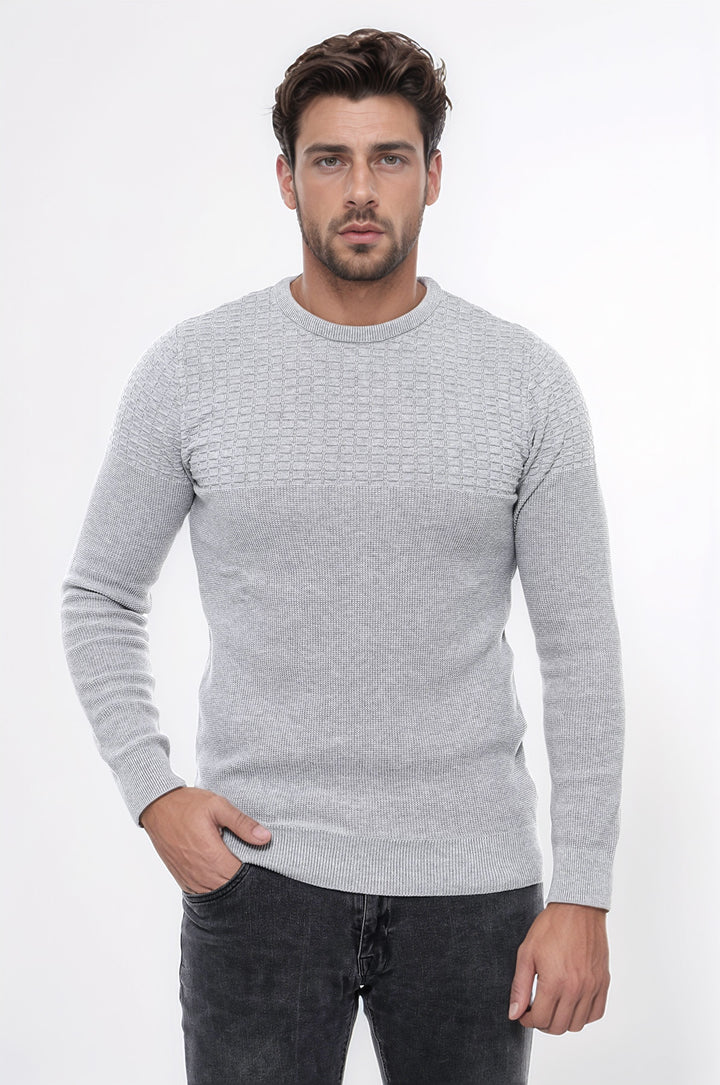 Circle Neck Patterned Light Grey Men Knitwear - Wessi