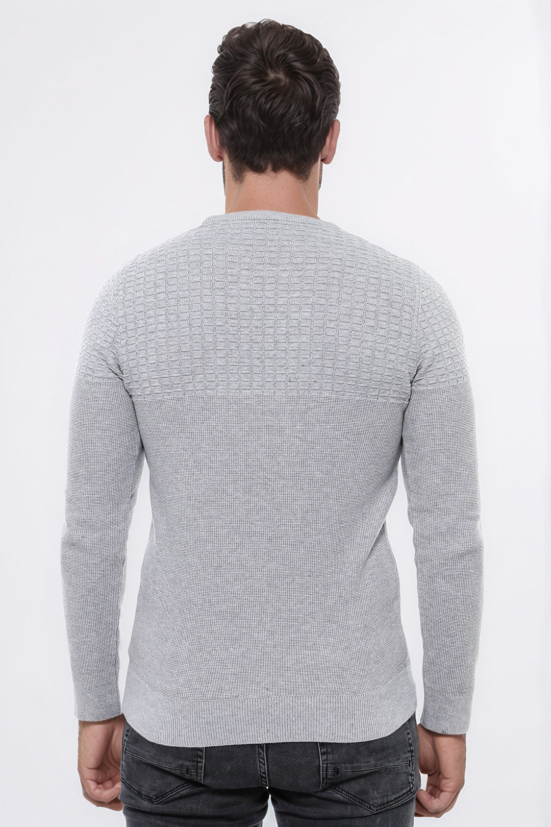 Circle Neck Patterned Light Grey Men Knitwear - Wessi