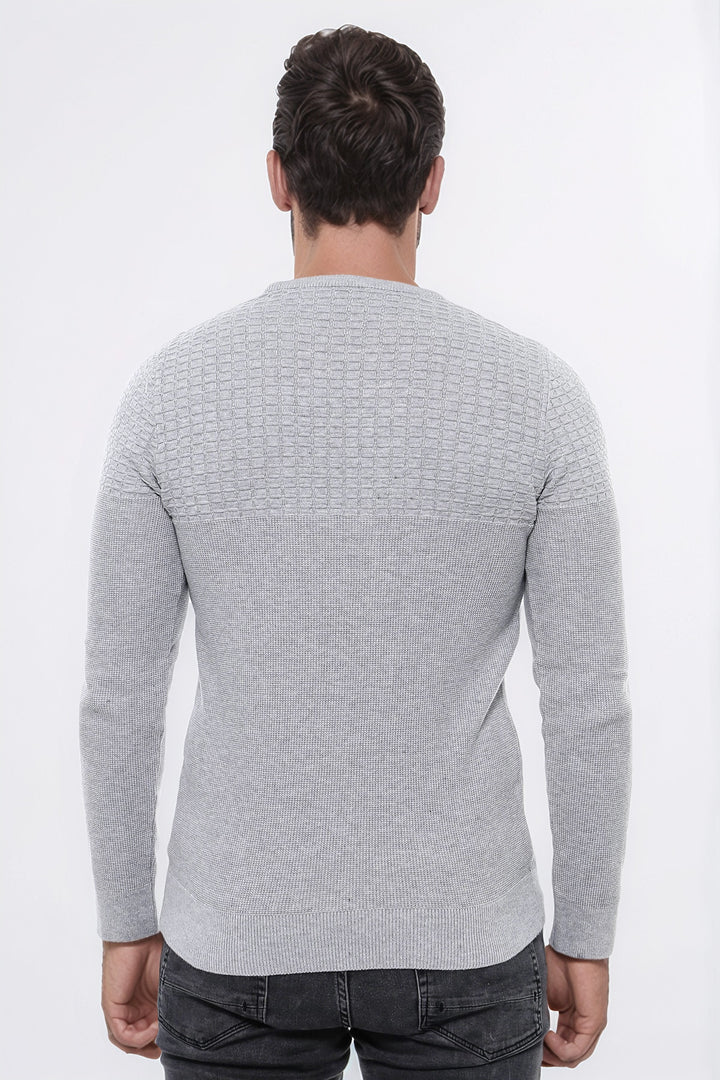 Circle Neck Patterned Light Grey Men Knitwear - Wessi