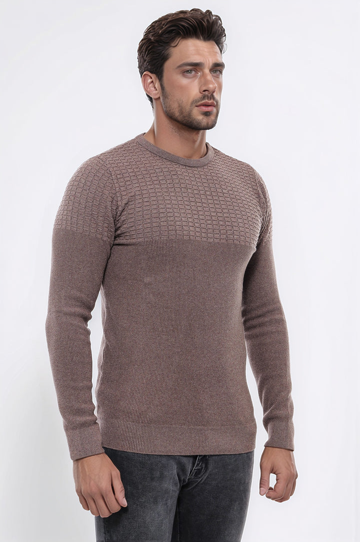 Circle Neck Patterned Mink Men Knitwear - Wessi