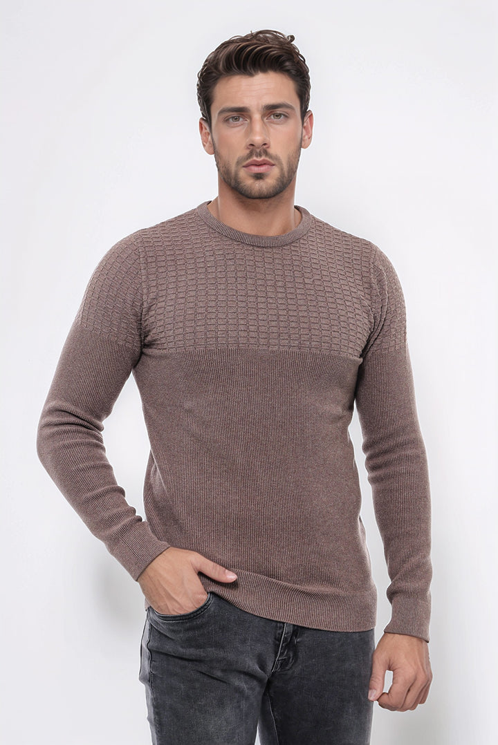 Circle Neck Patterned Mink Men Knitwear - Wessi