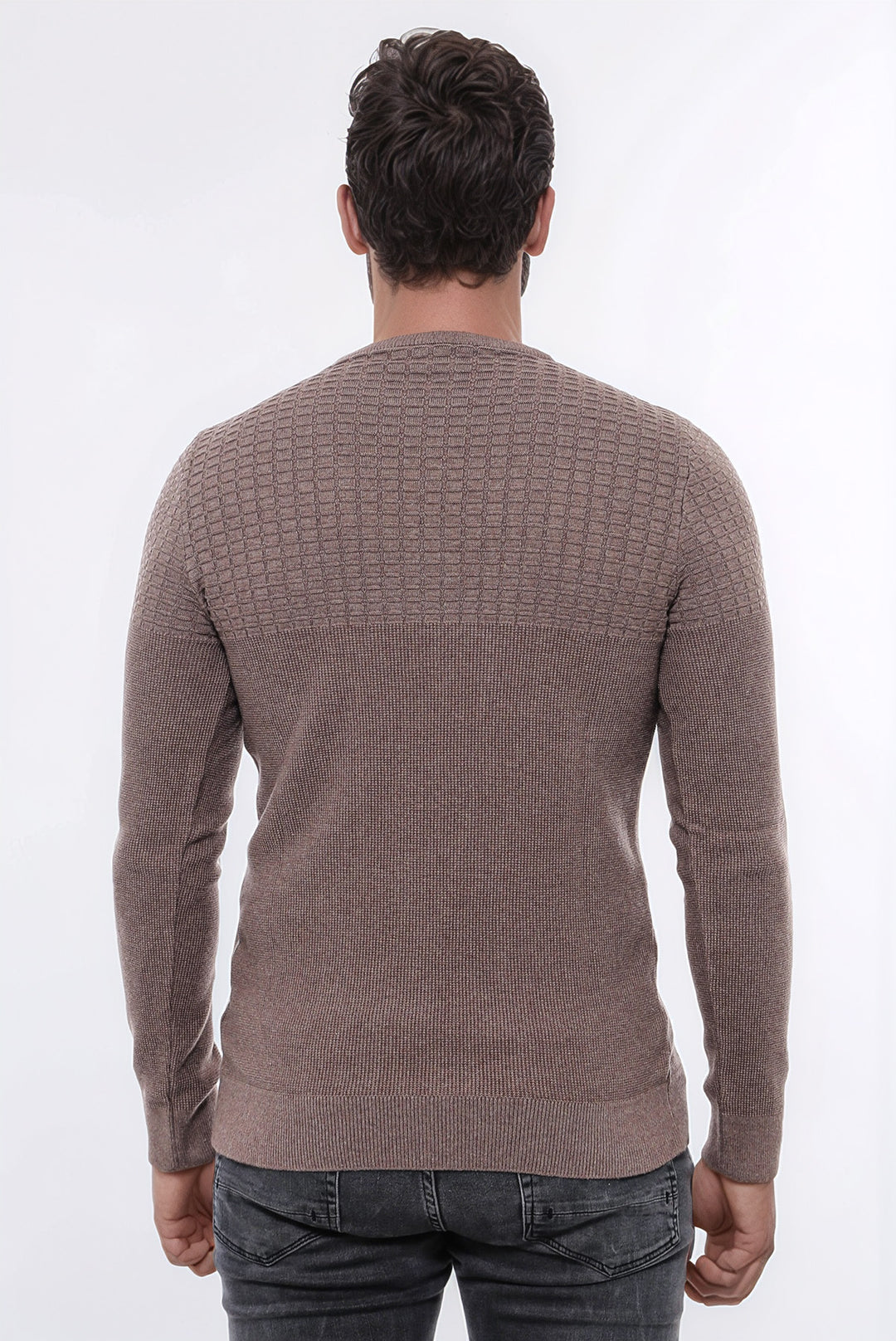 Circle Neck Patterned Mink Men Knitwear - Wessi