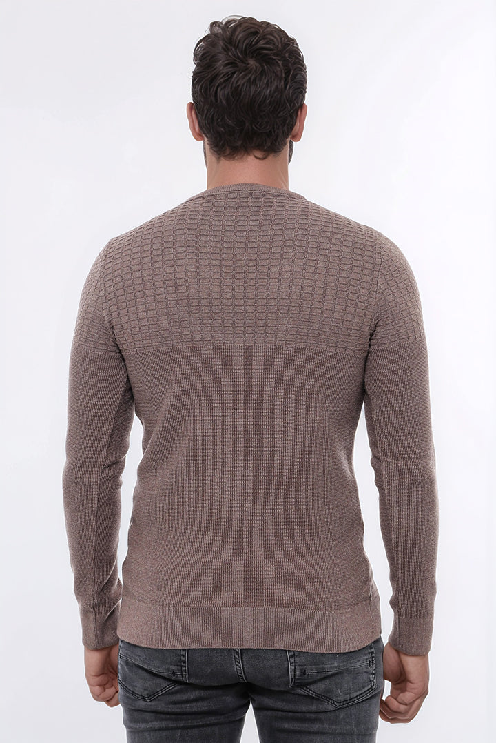 Circle Neck Patterned Mink Men Knitwear - Wessi