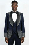 Navy Blue Silver Rhinestone Gradient Shawl Lapel Tuxedo Suit – Wessi