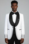 White 3-Piece Suit with Black Bead Embellished Shawl Lapel - Wessi