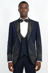 Navy Silver Sunburst Rhinestone Peak Lapel Tuxedo Suit – Wessi