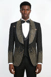 Black 3-Piece Suit with Gold Vertical Bead Embellishments - Wessi