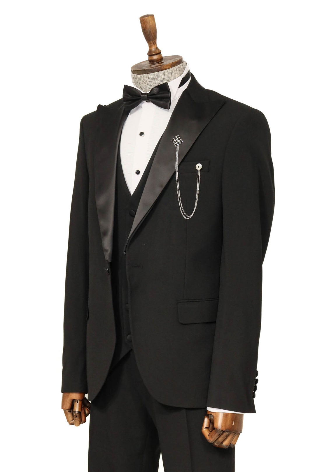 Three Piece Slim Fit Single Button Black Men Suit