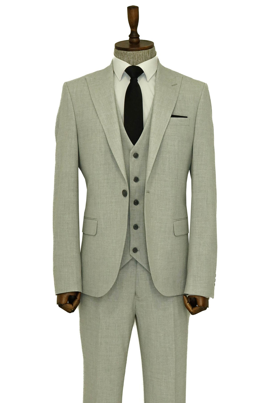 Three Piece Slim Fit Single Button Grey Men Suit