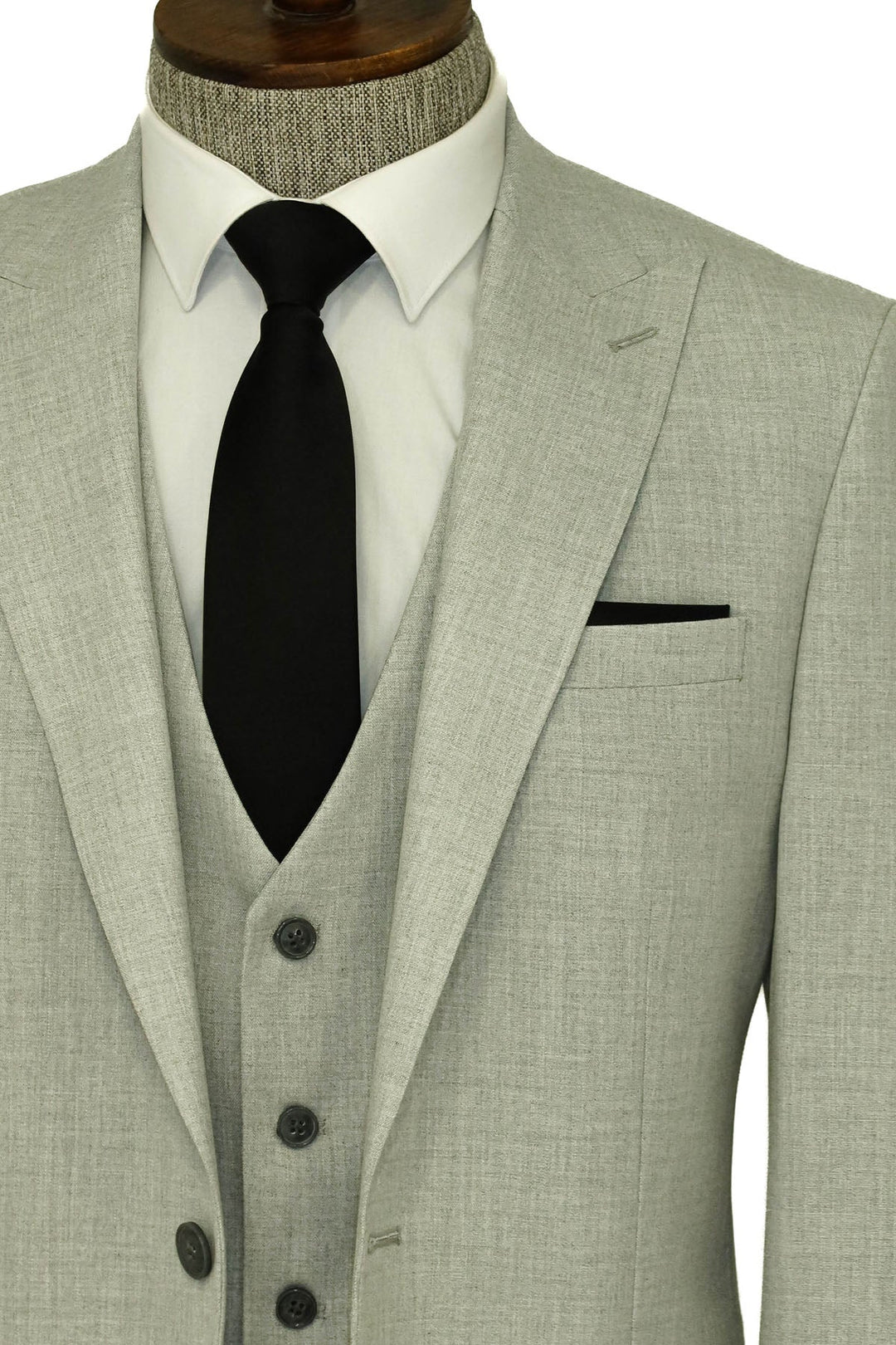 Traje de tres piezas ajustado de un solo botón para hombre, color gris