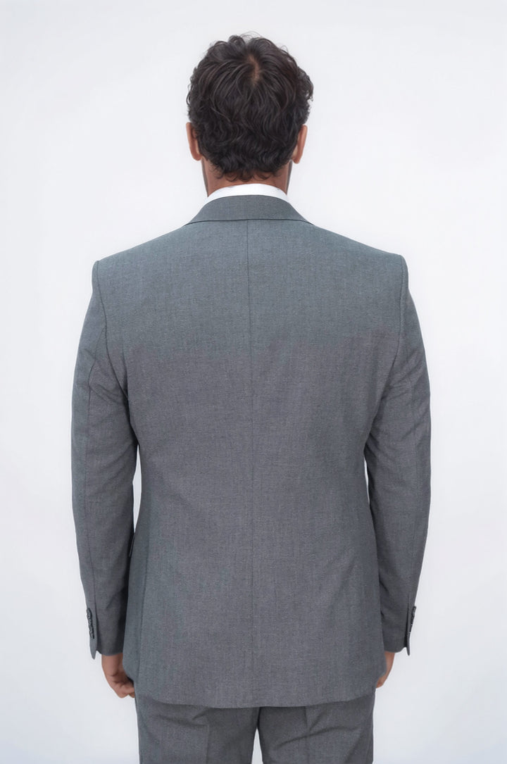 Three Piece Slim Fit Single Button Grey Men Suit