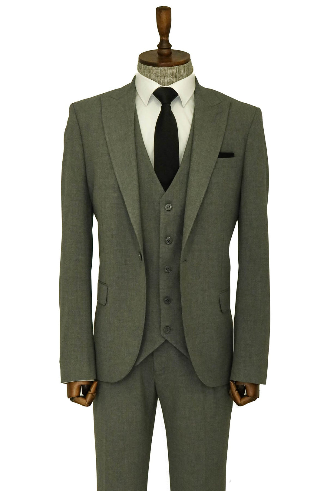 Three Piece Slim Fit Single Button Grey Men Suit