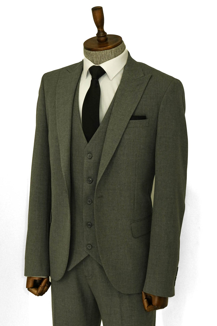 Three Piece Slim Fit Single Button Grey Men Suit