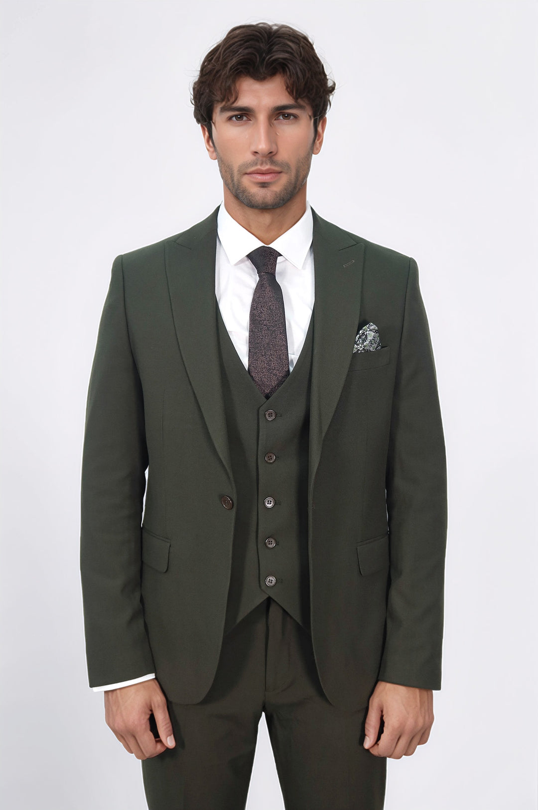 Three Piece Slim Fit Single Button Green Men Suit