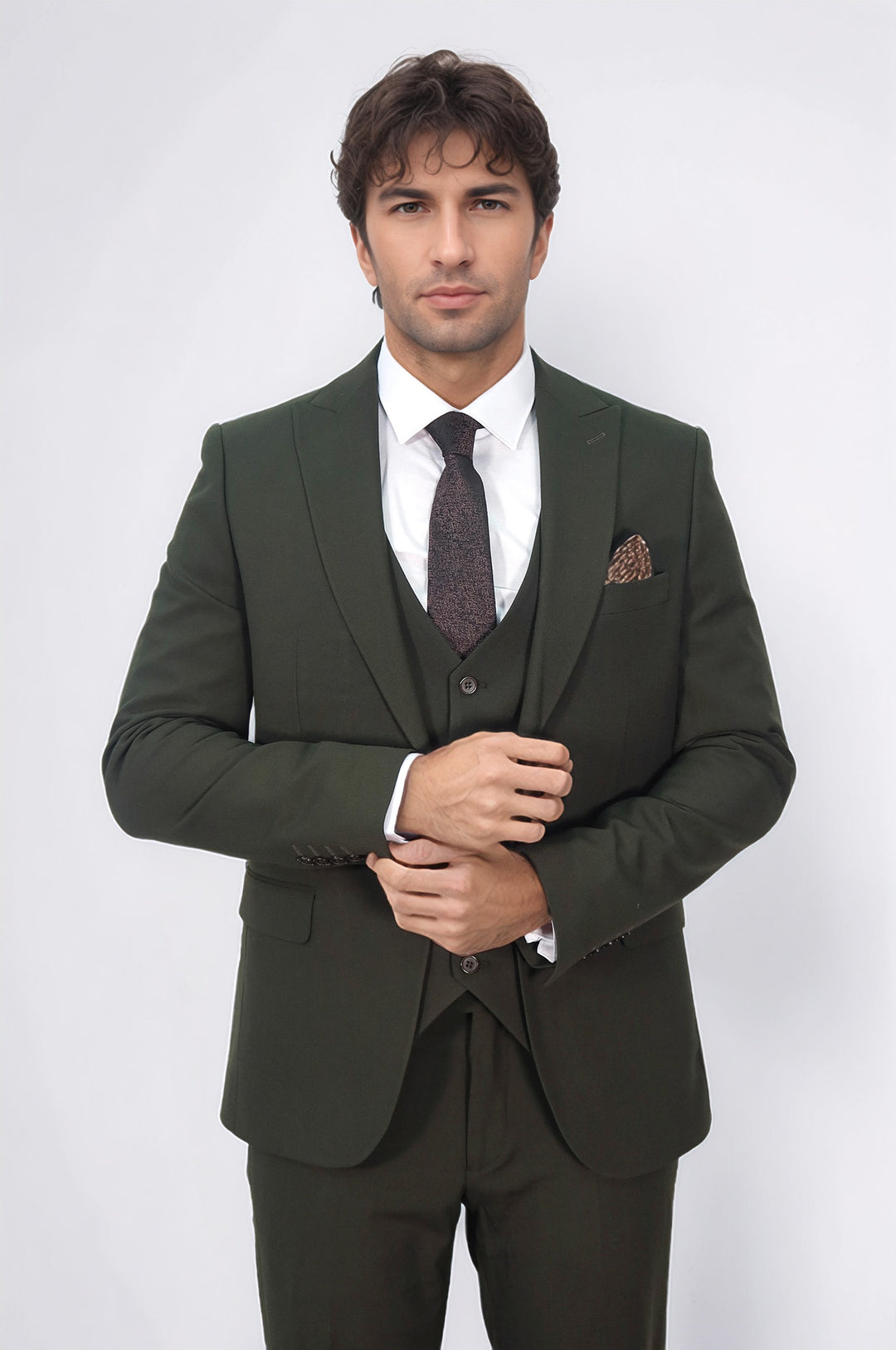 Three Piece Slim Fit Single Button Green Men Suit
