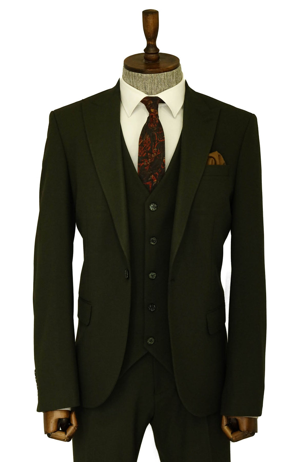 Three Piece Slim Fit Single Button Green Men Suit