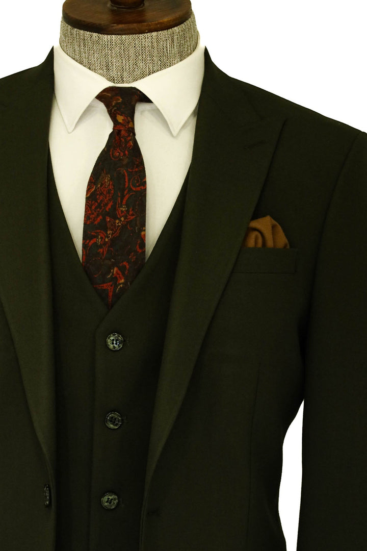 Three Piece Slim Fit Single Button Green Men Suit