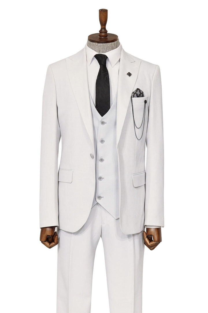 3 -Piece Single Button Peak Lapel White Men Suit - Wessi