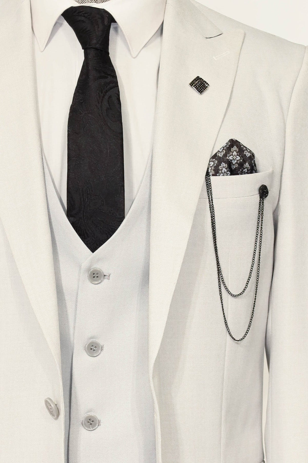 3 -Piece Single Button Peak Lapel White Men Suit - Wessi