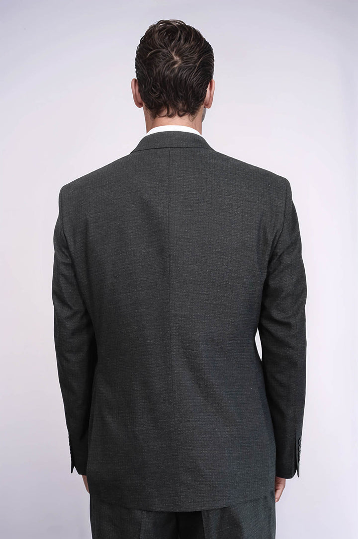3 -Piece Single Button Peak Lapel Dark Grey Men Suit - Wessi