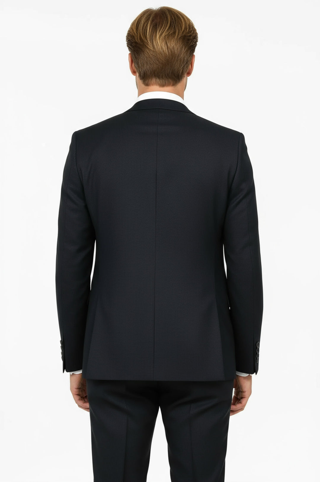 Slim Fit Patterned Navy Blue Men Suit - Wessi