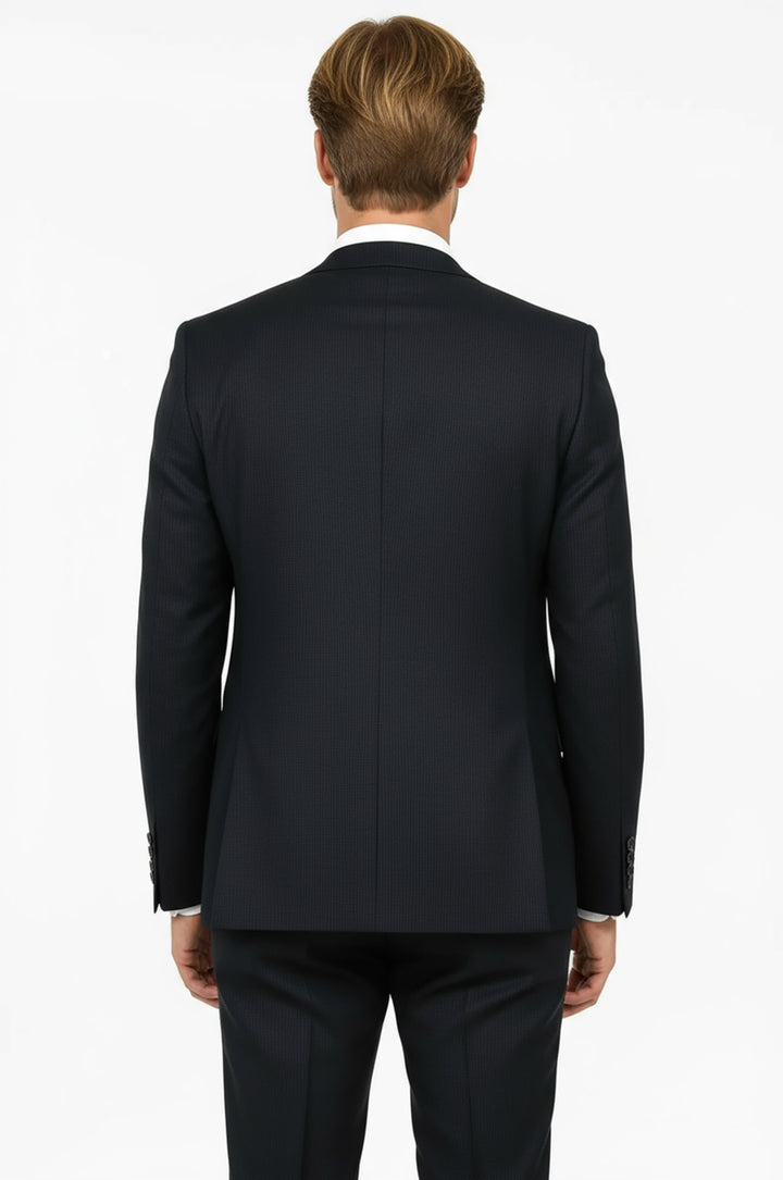 Slim Fit Patterned Navy Blue Men Suit - Wessi