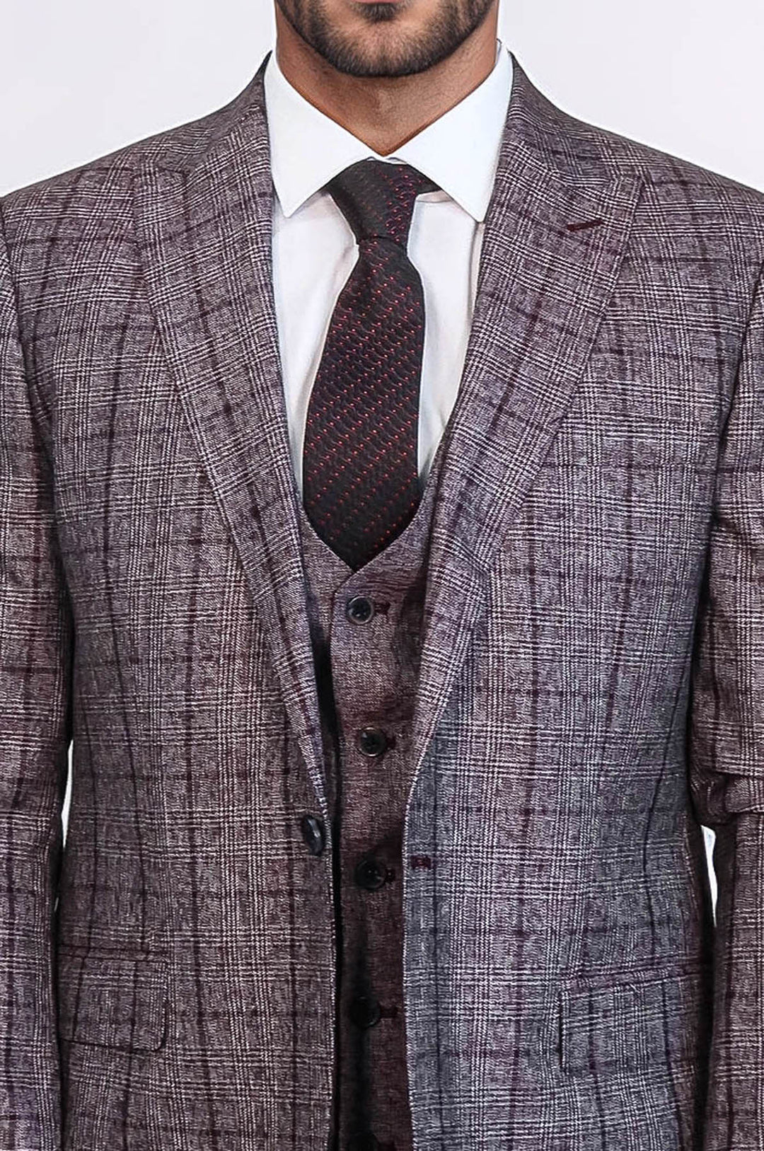 Traje de hombre entallado a cuadros burdeos - Wessi
