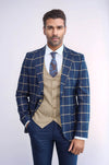 Traje azul marino de corte entallado con estampado de cuadros para hombre - Wessi