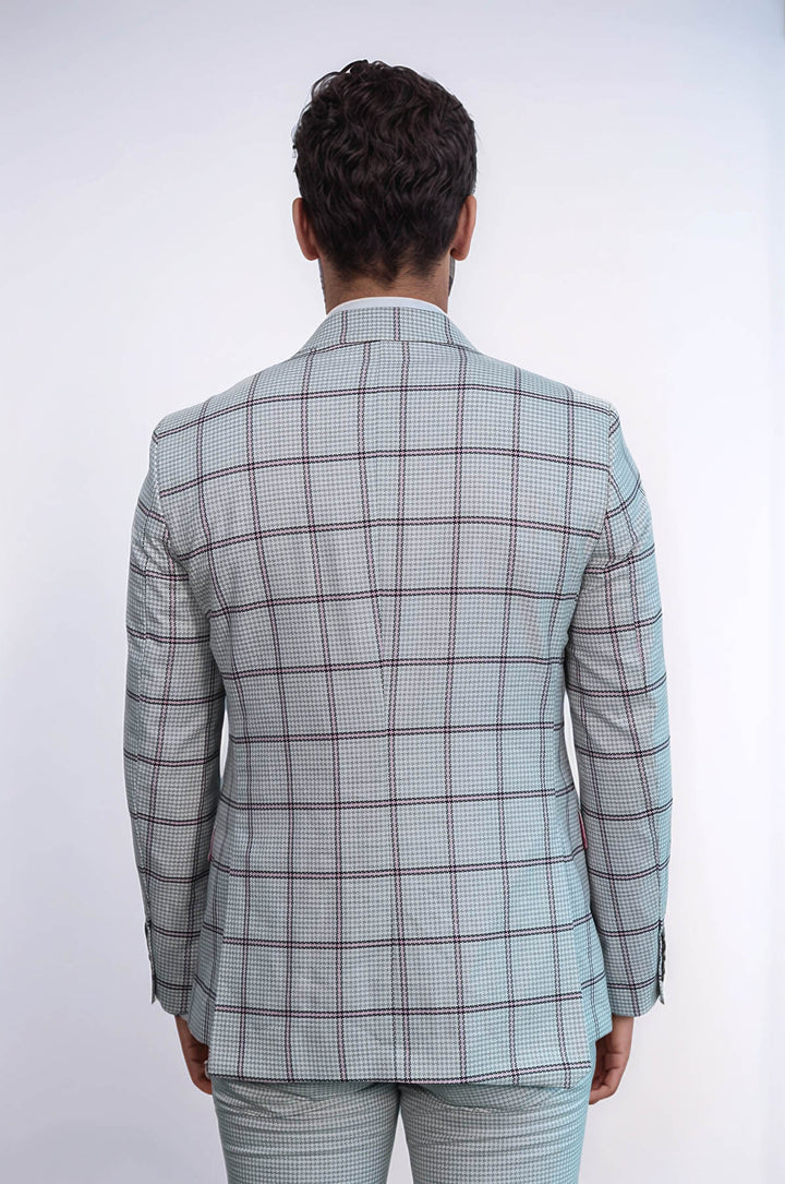 Traje de hombre gris claro con estampado de cuadros y chaleco - Wessi