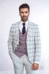 Traje de hombre gris claro con estampado de cuadros y chaleco - Wessi