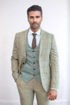 Traje de hombre beige ajustado con estampado de cuadros - Wessi