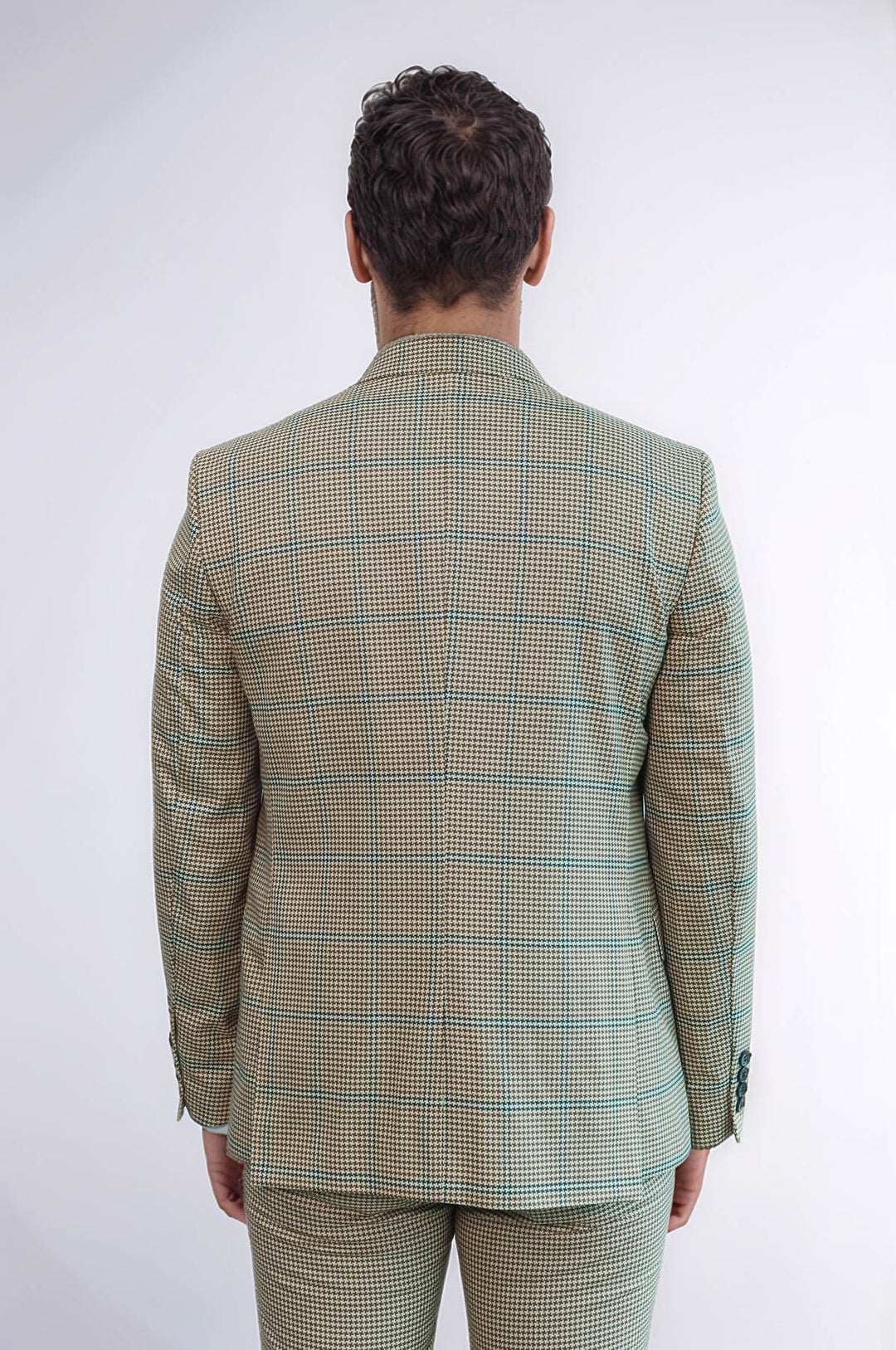 Traje de hombre beige ajustado con estampado de cuadros - Wessi