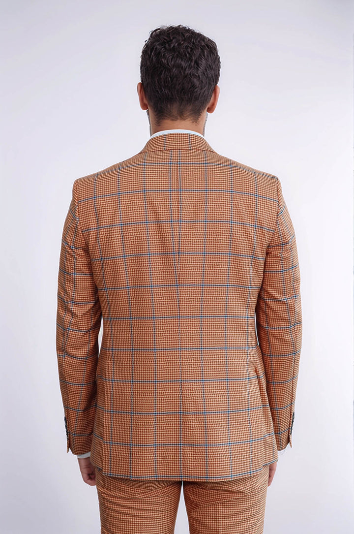 Traje de hombre entallado de color naranja con estampado de cuadros - Wessi
