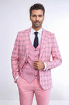 Checked Patterned Slim Fit Pink Men Suit - Wessi