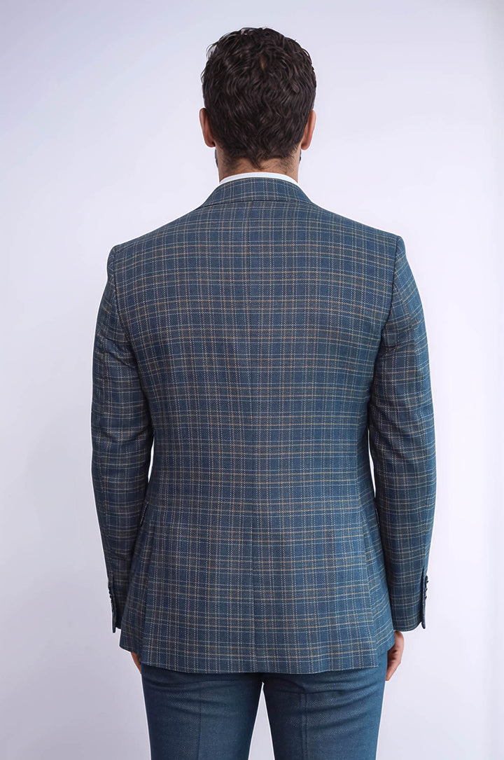 Traje de hombre azul de corte entallado a cuadros - Wessi