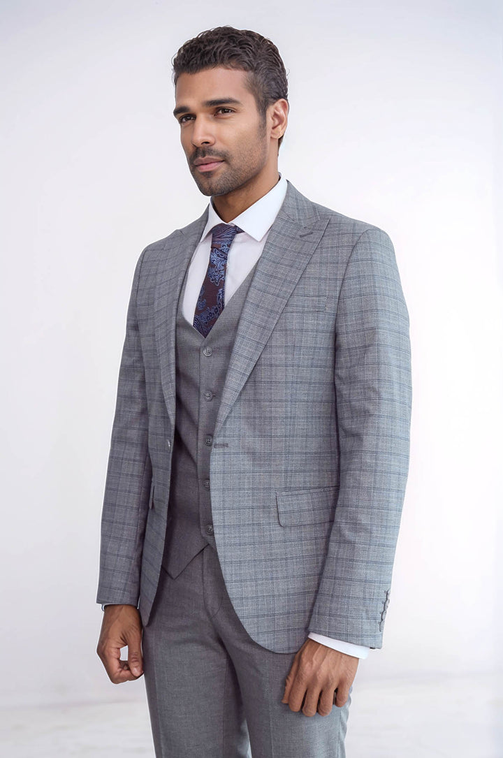 Traje de hombre gris ajustado a cuadros - Wessi