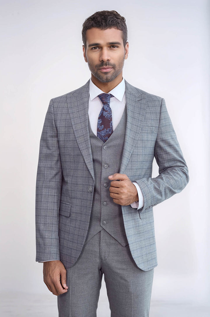 Traje de hombre gris ajustado a cuadros - Wessi