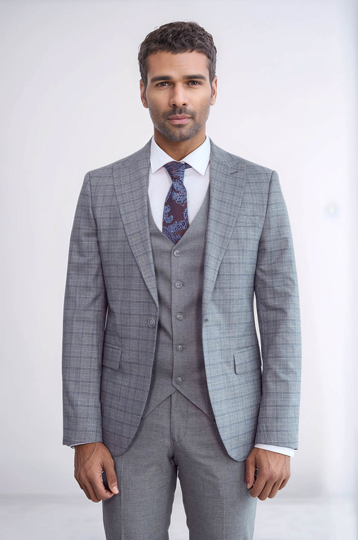 Traje de hombre gris ajustado a cuadros - Wessi